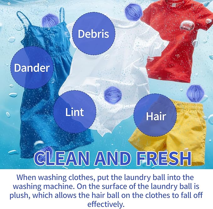 Pet Hair Remover for Laundry(12 PCS) - Washing Machine Hair Collector & Pet Hair Removal Tool, Cat Dog Hair Collector for Washer, Reusable Lint Trap for Front Load & Top Load Washers (Blue) (12)