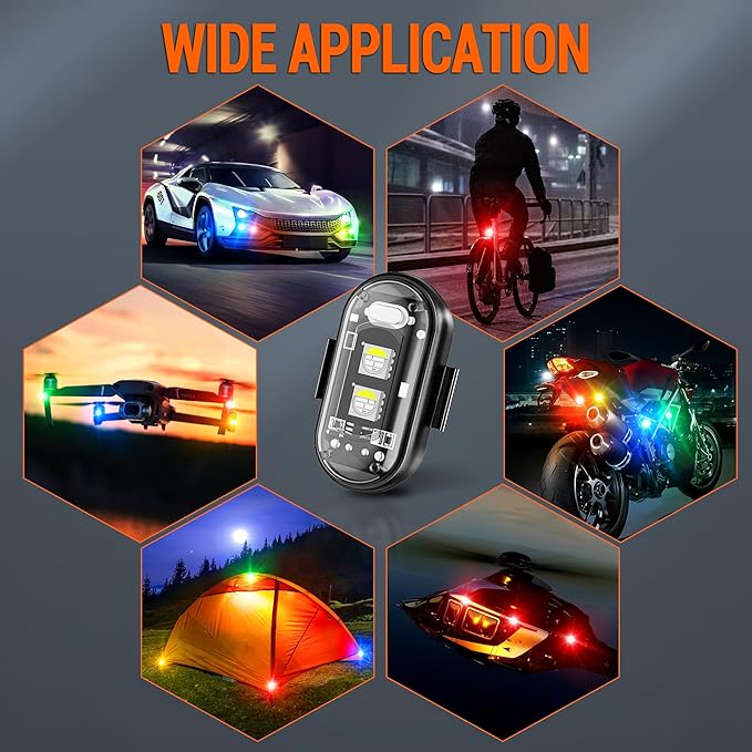Wireless LED Strobe Lights with Remote Control, 8 Colors USB Charing Waterproof Anti-Collision Flashing Emergency Warning Lights for Car Motorcycle Drone Aircraft Bike 8PCS