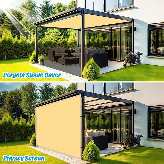 Amagenix 90% Shade Fabric 11'X 15' Sand Sun Shade Cloth with Grommets for Pergola Replacement Shade Cover Canopy, Heavy Duty, Cable Zip Ties Included (We Customized)