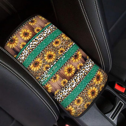 Leopard Car Center Console Cover Flower Printed Armrest Cover Pad Protector Decoration Soft Auto Center Console Pad Automotive Interior Accessories for Vehicle SUV Truck