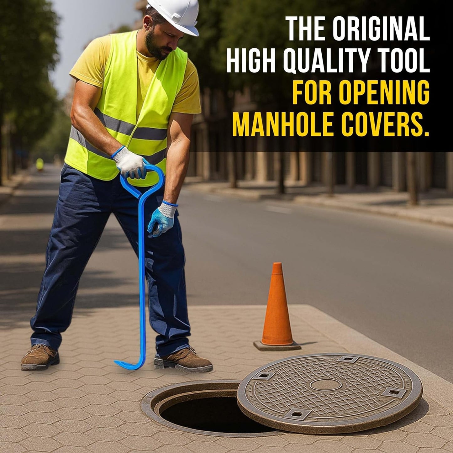 T&T Tools 30-Inch Manhole Hook Tool - Heavy Duty Single Hook for Lifting Manhole Covers, Storm Drains, Septic Tank Risers - Rigid Hex Alloy Steel Tool for Lifting, Pulling, and Removing Covers-4 Pack