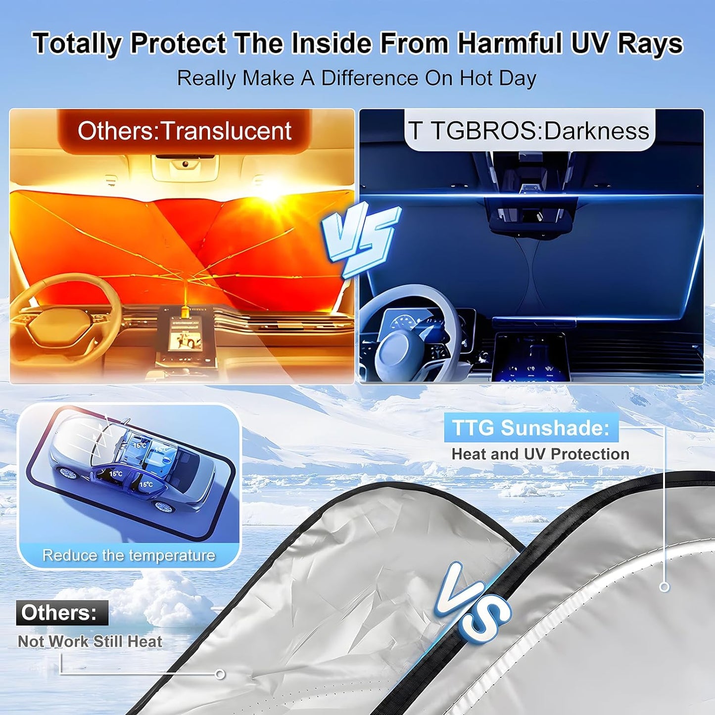 T TGBROS Windshield Sun Shade Custom Fit for 2015-2018 BMW X4 Accessories Foldable Sun Shield Reflective Polyester Sun Visor Cover Block Heat and Sun Protection