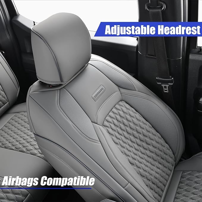 Coverado JK Seat Covers 4 Door Fullset for Jeep Wrangler, Waterproof Leather Car Seat Protector for Truck Automotive Seat Custions Custom Fit for 2013-2017 Jeep Wrangler Full Coverage(Gray)