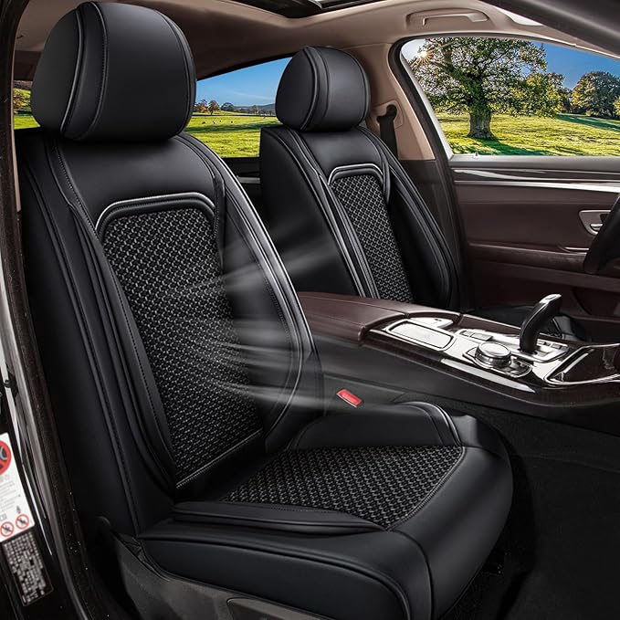 Car Seat Covers Front Seats for Nissan Murano 2011-2025 2026 - Breathable Cooling Ice Silk Leather Seat Cover - 2 Seats Vehicle Seat Cushion Protector Auto Accessories (Black)
