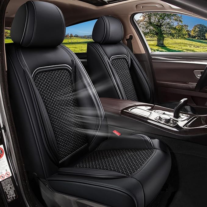Car Seat Covers Front Seats for Subaru Impreza 2012-2024 2025 2026 - Cooling Ice Silk Leather Seat Cover - Ventilated 2 Seats Vehicle Seat Cushion Protector Automotive Accessories (Black)