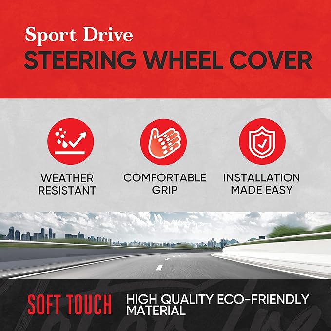 Motor Trend GripDrive Faux Black Leather Steering Wheel Cover for Car Truck Van SUV, Small 14 inch Size, Gray Accent Stitched Car Steering Wheel Cover Vehicle & Auto Accessories