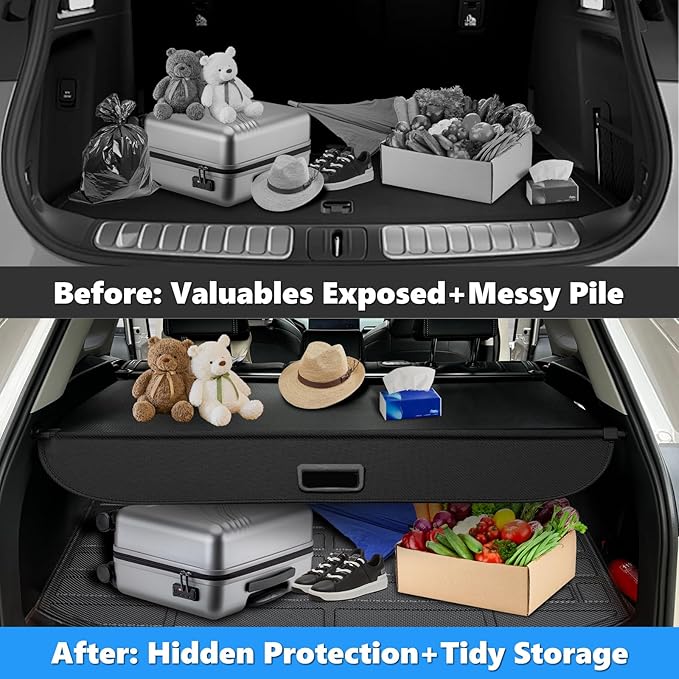 MIALUTY® Cargo Cover for 2023 2024 2025 Toyota BZ4X Retractable Trunk Cover BZ4X Accessories Anti-Peeping Anti-Theft Privacy Screen,Trunk Luggage Shield Shade Carbon Fiber Texture