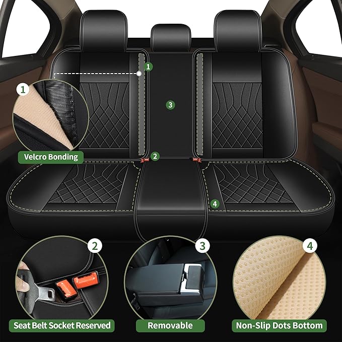 Car Seat Covers for Honda Accord 2003-2017: Breathable Perforated Leather Seat Cover (Full Set, Black)