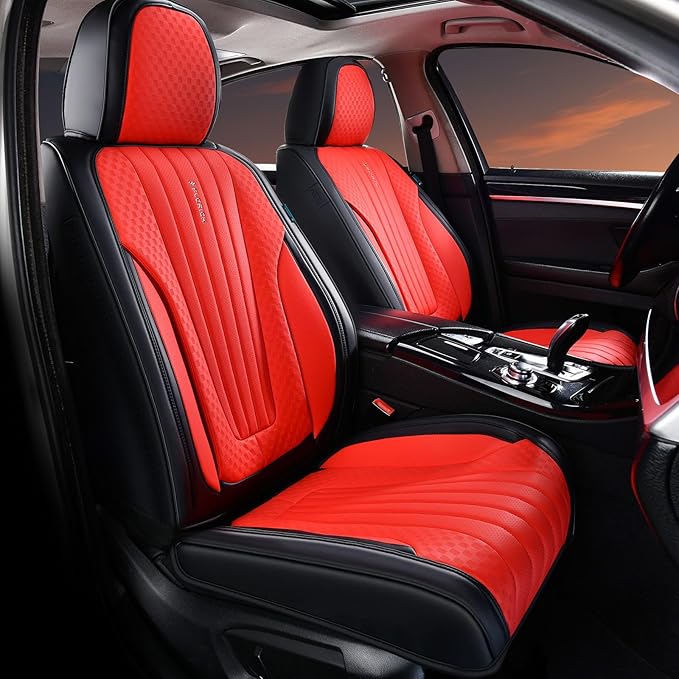FLORICH Car Seat Covers, Premium Leatherette Car Seat Covers Full Set, Breathable Car Seat Cushion Front Seats and Back, Automotive Seat Protectors for Sedans Cars SUV Trucks - Black&Red