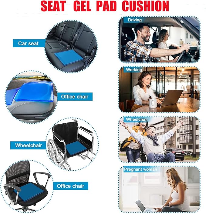 Motorcycle Seat Gel Pad Car Driver Seat Cushion Shock Absorption Mats Reduce Fatigue Comfortable Soft Cooling Fabric DIY Seat Pad Office Chair Seat Cushion (48 x 35 x 2cm)