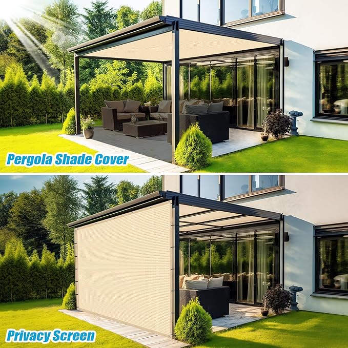 Amagenix 90% Pergola Shade Cover 4' X 6' Sun Shade Cloth with Grommets for Outdoor Garden Patio Porch, Commercial Grade 200 GSM - Cable Zip Ties Included (We Customized) GN108, Wheat