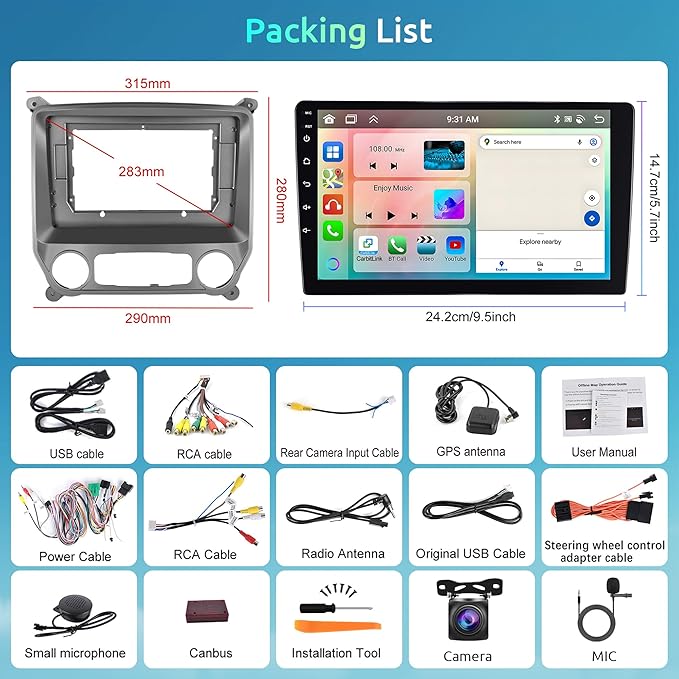 8 Core 6+128G Android Car Radio Stereo for Chevy Silverado/GMC Sierra 2014-2018 Wireless Carplay Android Auto, 10.1'' Touch Screen Head Unit Mirror Link WIFI GPS Bluetooth FM/RDS DSP Backup Camera SWC