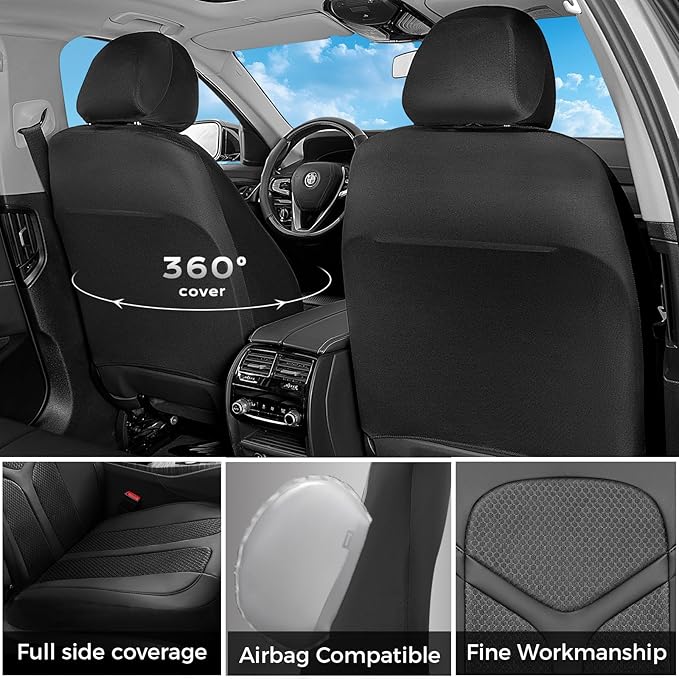 FLORICH Car Seat Covers Front Seat, Universal Seat Cover 2 Seats, Automotive Seat Covers with Mesh Leather, Waterproof Car Seat Protector, Breathable Car Seat Cushion for Most Car SUV Truck, Black