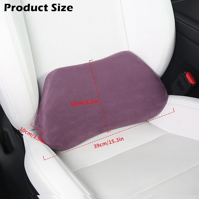 Lumbar Support Pillow for Car, Ergonomic Memory Foam Back Cushion for Driving, Seat Office Chair, Gaming Chair, Lower Back Support for Back Pain Relief, Purple, 2 Pack
