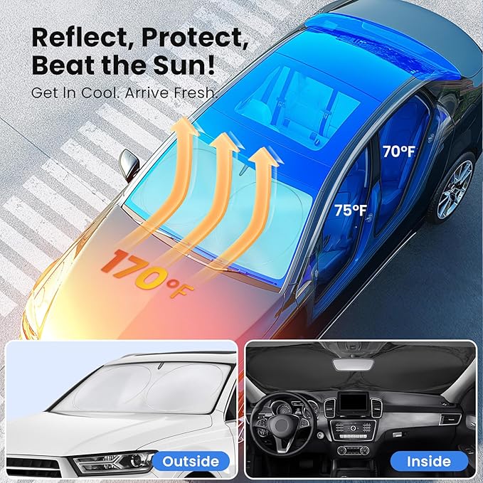 Magnelex Car Windshield Sunshade - Advanced Light-Blocking Protection, Foldable Sun Shade with Mirror Cut-Out Keeps Your Vehicle Cool, Fit for Cars, Trucks, and SUVs - Large (64 x 34 in)
