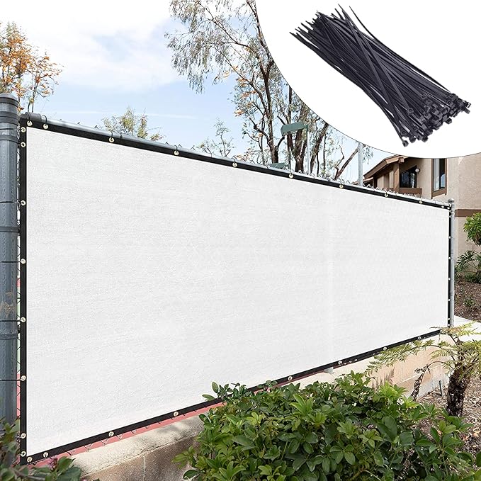 Royal Shade Custom Size 6' x 66' White Fence Privacy Screen Windscreen Cover Netting Mesh Fabric Cloth - Cable Zip Ties Included (We Make Custom Size)