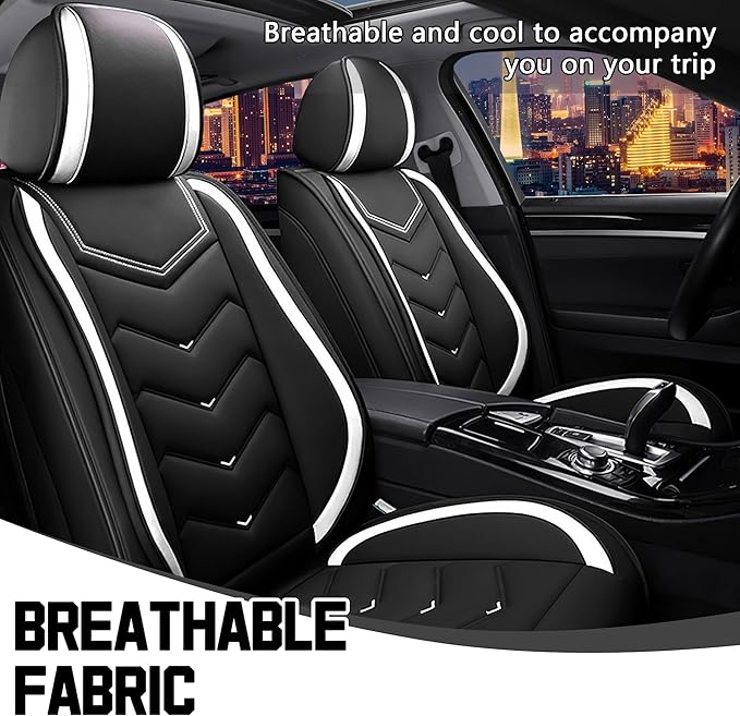 CTDS Car Seat Covers for Chevy Malibu 2000-2026, Stylish Sport Seat Cover, Premium Nappa Leather Car Seat Cover. Automobile Seat Covers Sets.(Standard 2 Seats/Black White)