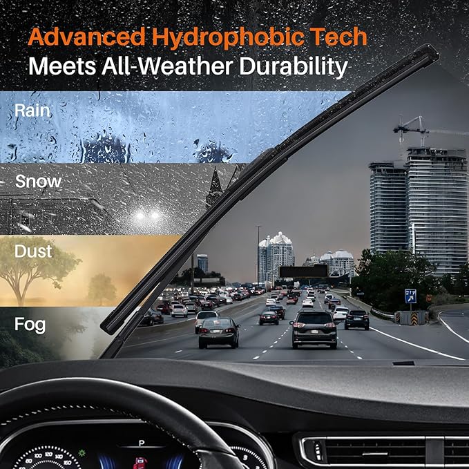 DOG TAIL Water Repellent Silicone Wiper Blades 24" 21" Set with Multiple Adapters and 2 Refills, Automotive Replacement Front Windshield Wiper Blades for My Car with Water Repellency Formula DropClear