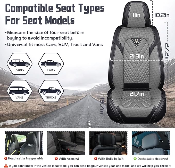 Truck Seat Covers for Ford F150 2009-2026, Waterproof Premium Leather Full Coverage Car Seat Cover, Muscle Sport Style Auto Interior Seat Cover Sets (Front Set/Black Gray)
