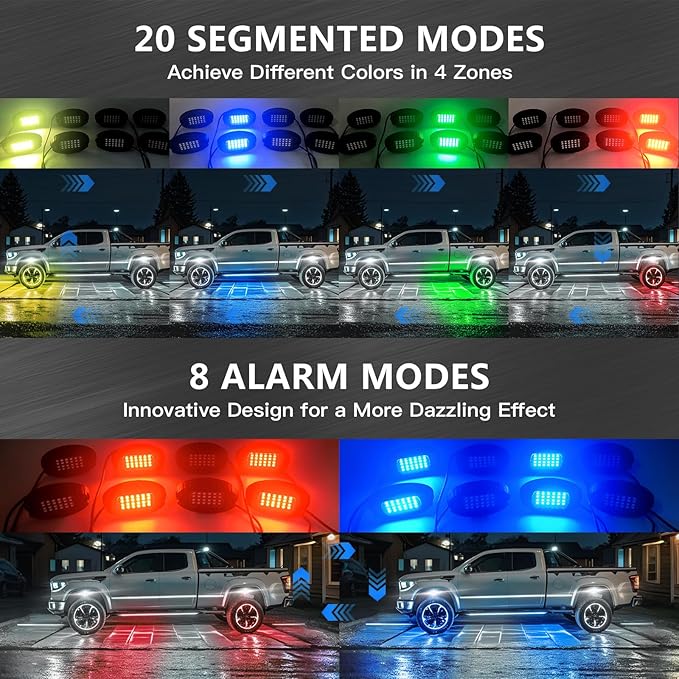 6 Pods Segmented Alloy RGB LED Rock Lights for UTV ATV Golf Cart SXS Trucks Offroad, Waterproof Impact Resistant Metal Underglow Kit with APP/RF Control Sync Music Multi Color Neon Underbody Light
