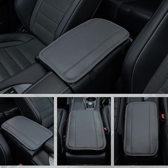Amiss Car Center Console Pad, Universal Waterproof Car Armrest Seat Box Cover, PU Leather Auto Armrest Cover Protector，Vehicle Interior Accessories fits SUV/Truck/Car (Gray)