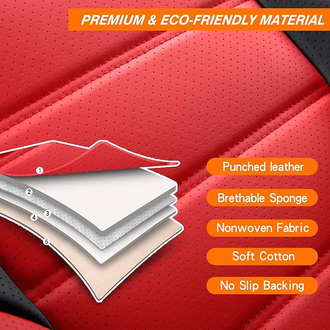 Front Car Seat Covers, Leather Car Seat Covers, Fit for Most Cars SUV and Most Sedan Red