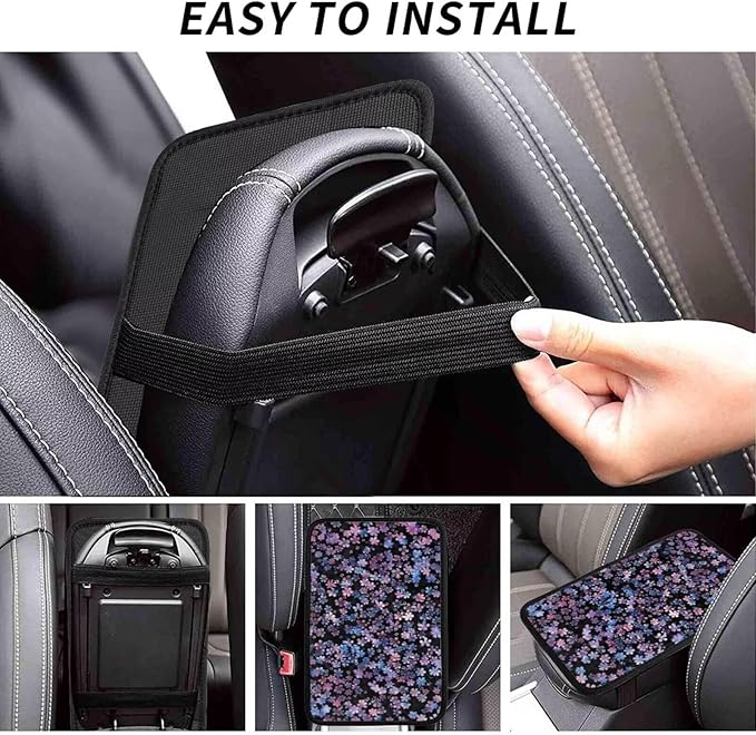 Car Center Console Cover Pad Cherry Blossom Purple Pink Armrest Box Mat Vehicle Arm Rest Cushion Protector Floral Flower Aesthetics Art Black Bohemian Consoles Rest Pillow