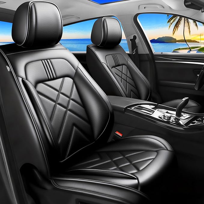 CX-7 Car Seat Covers Custom Fit for Mazda CX-7 2007-2012, Full Coverage Premium Leather Waterproof Breathable Seat Covers, Automotive Seat Protectors, Airbag Compatible(2 Front Seats, Black)