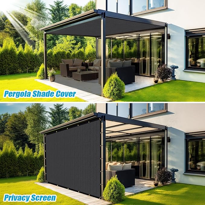 Amagenix 90% Pergola Shade Cover 7'X 24' Dark Gray Sun Shade Cloth with Grommets for Outdoor Garden Patio Porch-Commercial Grade 200 GSM-Cable Zip Ties Included (We Customized)