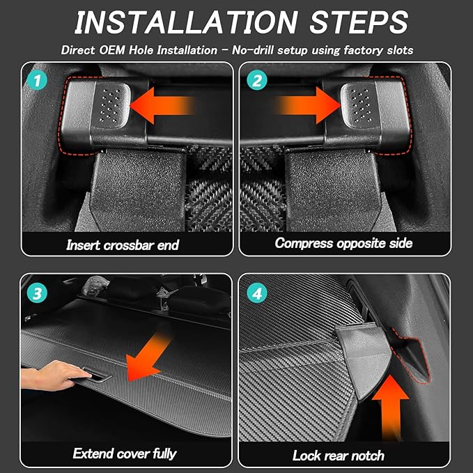 Cargo Cover for VW Volkswagen Atlas Cross Sport 2020-2025 2026 Accessories Retractable Trunk Cover Security Shielding Shade Cargo Luggage Cover Trunk Privacy Protection (Carbon Fiber Texture)