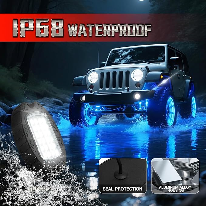 12 Pods Alloy RGBW LED Rock Lights for ATV UTV Golf Cart RZR RV Boat Semi Truck Offroad SUV Cars, Waterproof Multicolor Neon Underglow Chassis Lighting with APP/RF Remote Music Mode, Underbody Light