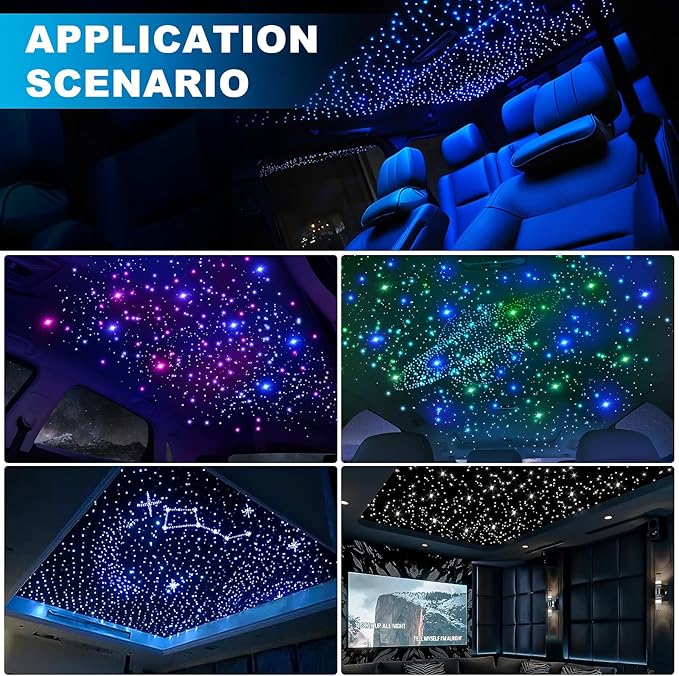 4 Colors 32W Twinkle Starlight Headliner Kit for Car Home with APP&RF Remote,RGBW 860pcs*0.03in*13.1ft Cables Fiber Optic Star Sky Roof Lights,4 Port Engine Sound Activated Ceiling Star Lights for Car