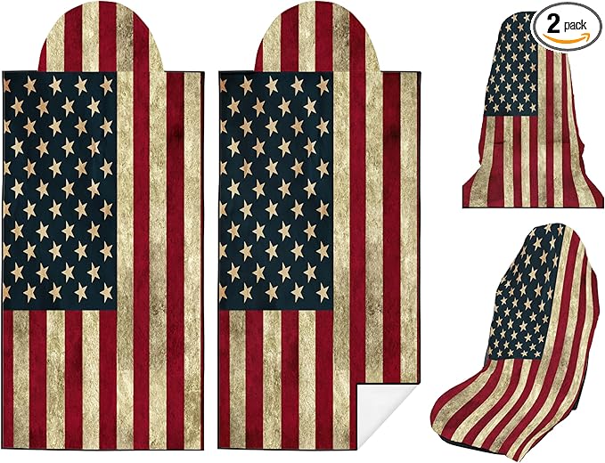 Car Seat Towel Cover After Gym, Car Seat Cover Towel – Sweatproof, Washable, Non-Slip Cover for Cars, SUVs (2 Pack, Patriotic)