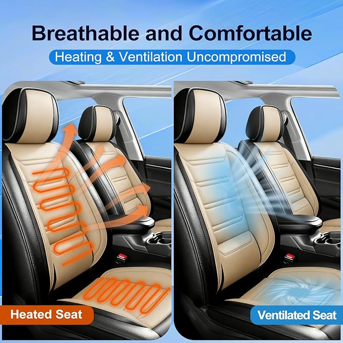 Fit Accord Car Seat Covers for Select Honda Accord 2012-2026 - Premium Full Coverage Leather, Airbag Compatible, Waterproof & All Weather Seat Protector, Front Pair Black+Beige