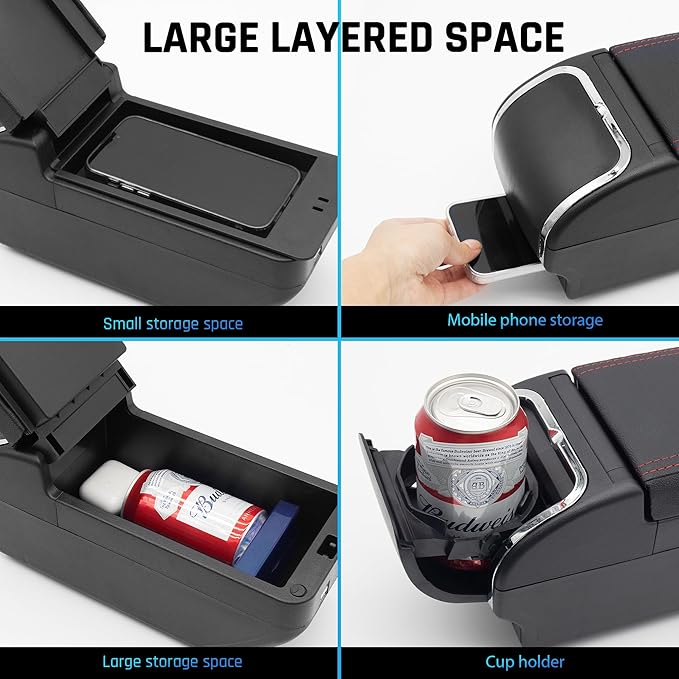 YJYWZH Armrest Box for Nissan Almera Versa 2012-2019 Car Center Storage Box Organizer Interior Hand Centre Consoles with Cup Holder Arm Rest Double-Layer Accessories Black