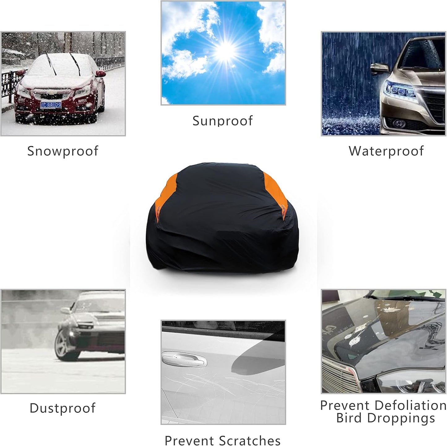 MORNYRAY Waterproof Car Cover All Weather Snowproof UV Protection Windproof Outdoor Full car Cover, Universal Fit for Sedan (Orange, A0-Fit Sedan Length(Up to 153 inch)