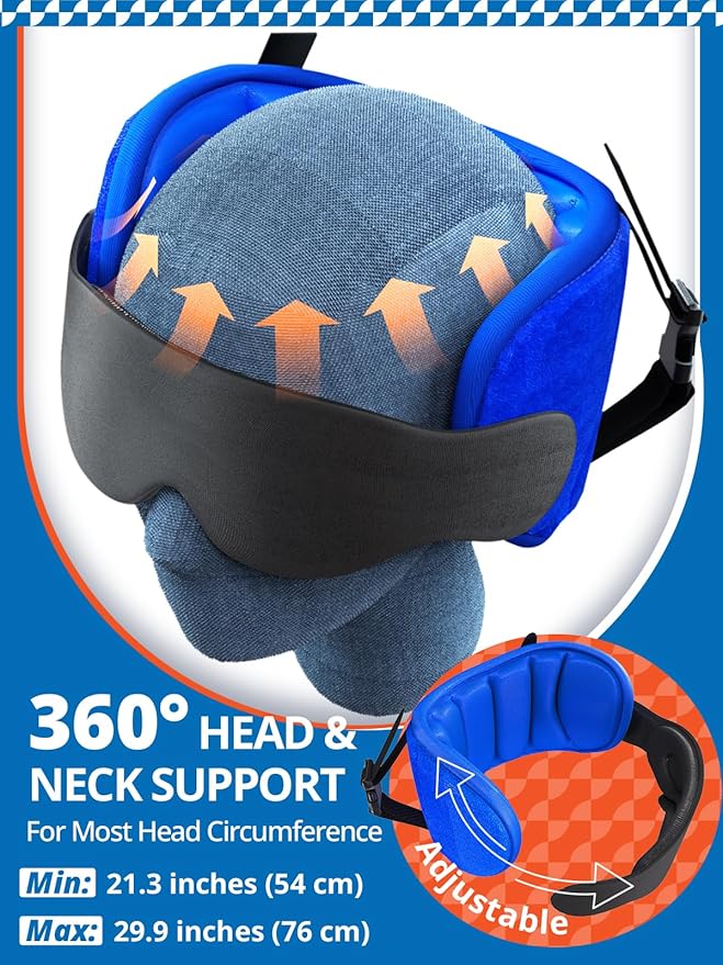 Travel Pillows for Airplanes, 360° Support Headrest Pillow with Eye Mask for Sleeping, Travel Airplane Pillow for Long Flights Car Road Trip, Travel Accessories Stop Bobblehead, Black