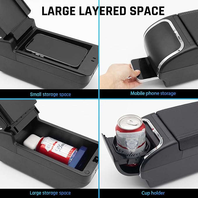 YJYWZH Armrest Box for Nissan Almera Versa 2012-2019 Car Center Storage Box Organizer Interior Hand Centre Consoles with Cup Holder Arm Rest Double-Layer Accessories Black