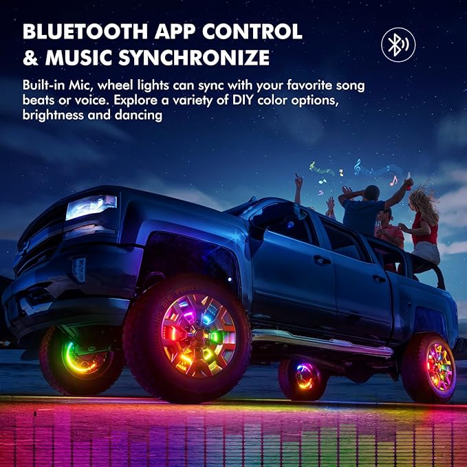 Ehaho 15.5" Double Row Wheel Lights, Brighter RGB Dream Chasing LED Rim Lights with App & Remote Control, Music Wheel Ring Light with Turn & Braking Signal Compatible with Various Trucks SUV Car（4PCS）