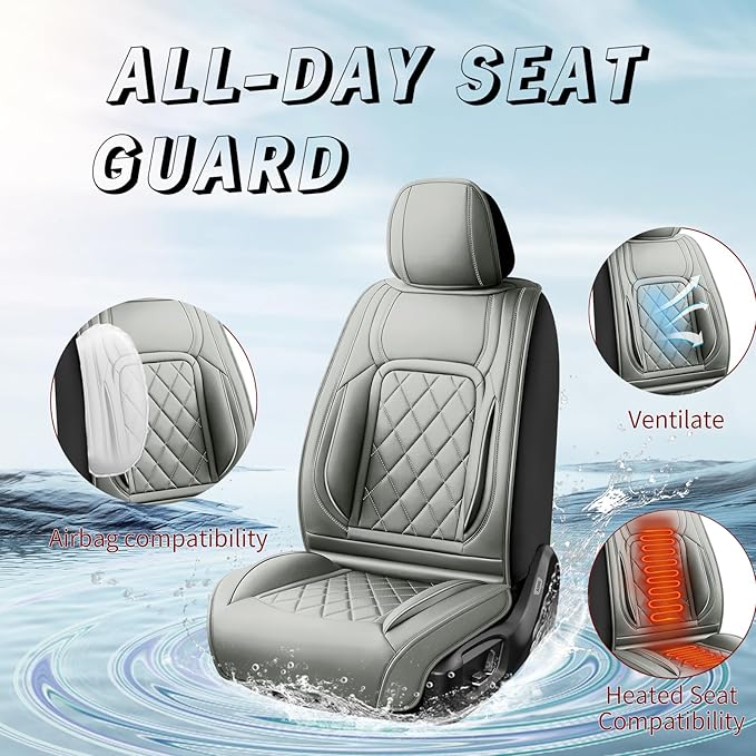 Fit HRV Car Seat Covers Compatible with Honda HRV 2016-2025 2026, Premium Leather Breathable, Wear Resistant, Airbag Compatible, All-Weather Protection & Full Coverage, 2 Front Seat Gray