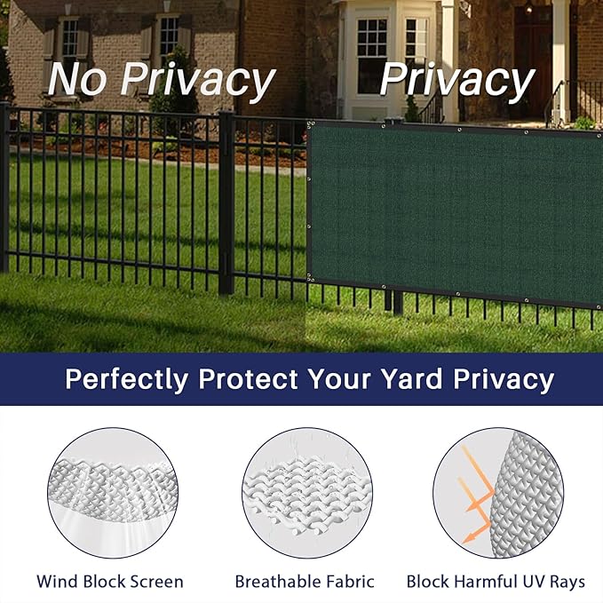 Windscreen4less Privacy Fence Screen Heavy Duty Windscreen Fencing Mesh Fabric Shade Net Cover with Brass Grommtes for Outdoor Wall Garden Yard Pool Deck, 8'x170' Green