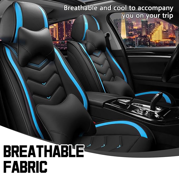 CTDS Car Seat Covers for Nissan Altima 2001-2026, Stylish Sport Seat Cover, Premium Nappa Leather Car Seat Cover. Automobile Seat Covers Sets.(Luxury 2 Seats/Black Blue)