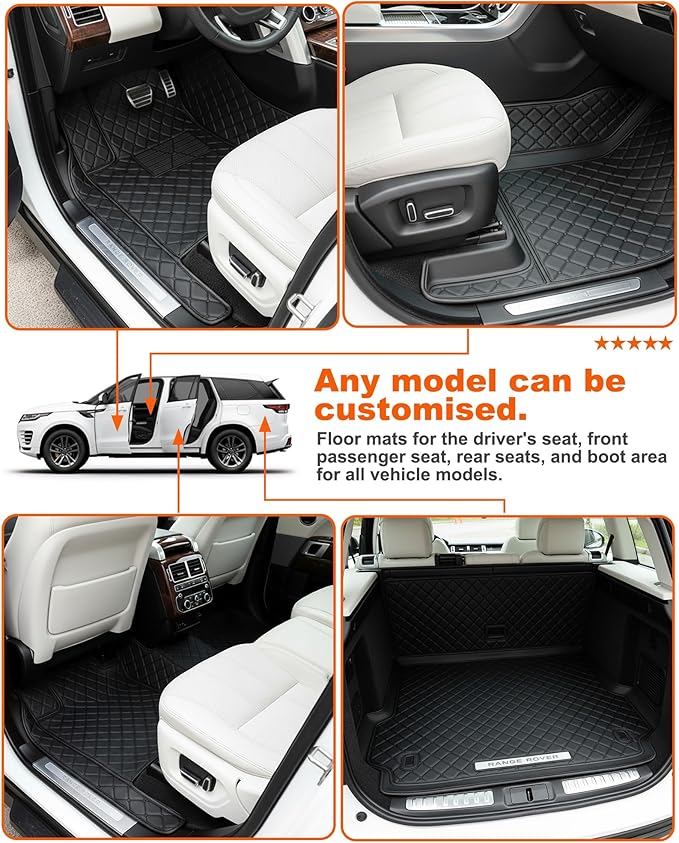 All-Weather car Floor MATS-Suitable for 99% of car Models,Leather car mat, offering Personalized Embroidery and Multiple Color Options,Provide Protection for car Rug (Black Blue)