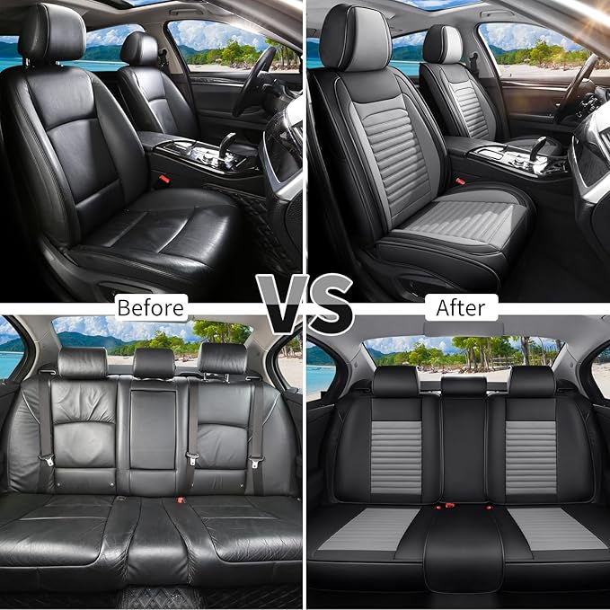 Car Seat Covers Full Set Fit for Toyota Venza 2009-2026, Premium Faux Leather Car Seat Protector,Breathable Anti-Slip Full Wrapping Edge Seat Covers(Black&Gray,Full Set)