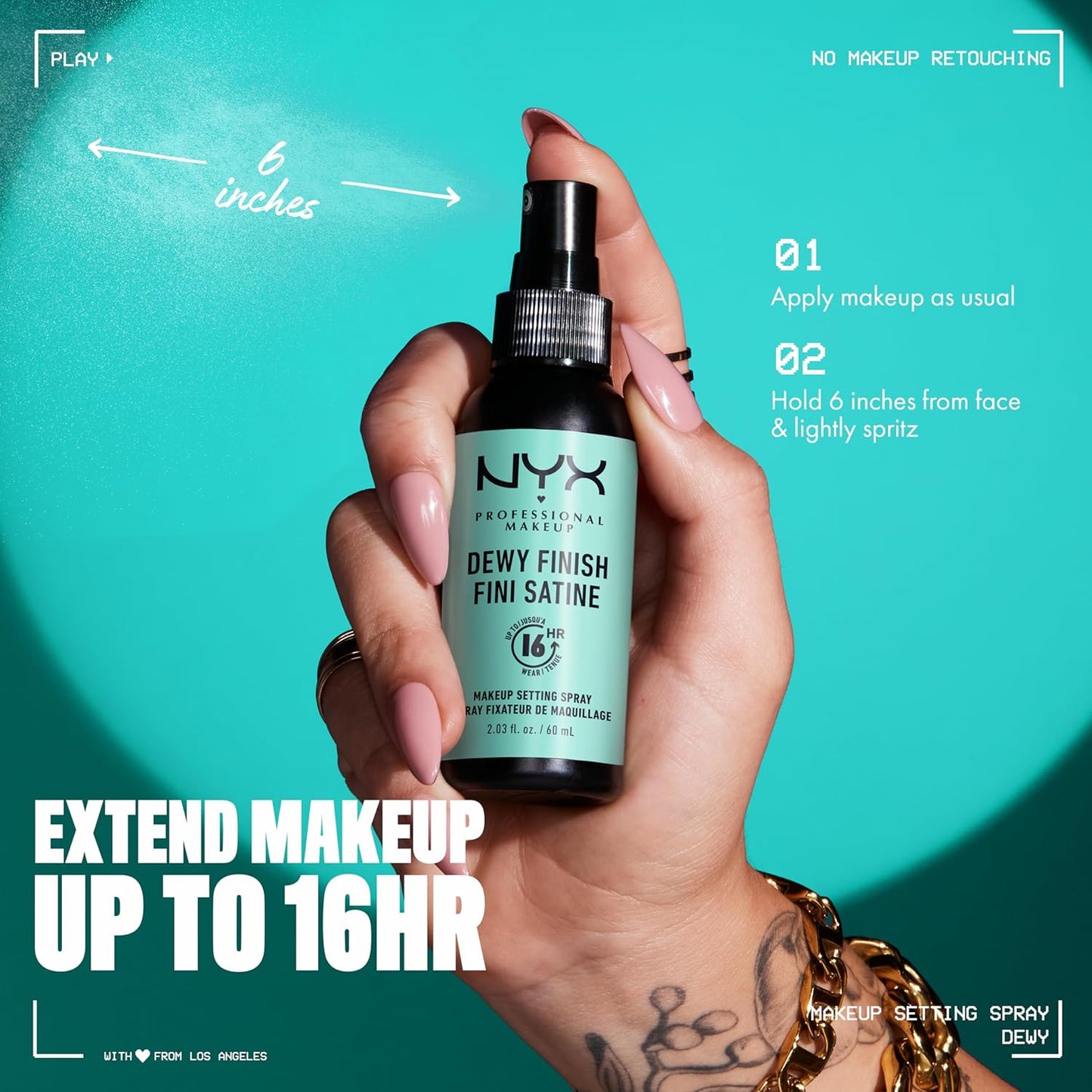 NYX PROFESSIONAL MAKEUP Makeup Setting Spray - Dewy Finish, Long-Lasting Face Mist for up to 16HR Wear, Vegan Formula