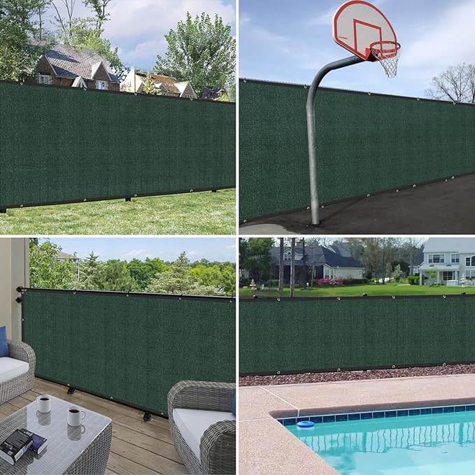 Windscreen4less Privacy Fence Screen Heavy Duty Windscreen Fencing Mesh Fabric Shade Net Cover with Brass Grommtes for Outdoor Wall Garden Yard Pool Deck, 8'x46' Green
