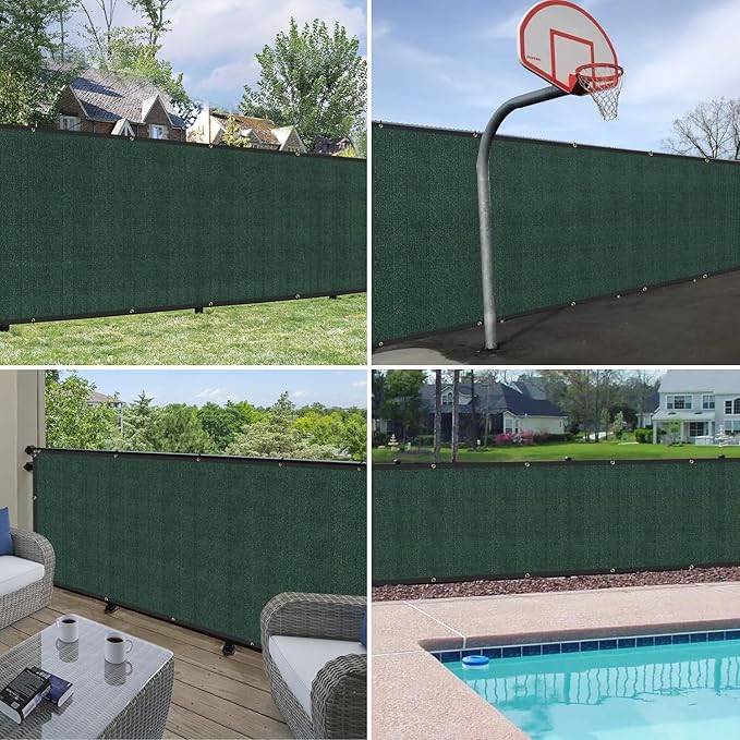 Windscreen4less Privacy Fence Screen Heavy Duty Windscreen Fencing Mesh Fabric Shade Net Cover with Brass Grommtes for Outdoor Wall Garden Yard Pool Deck, 8'x114' Green