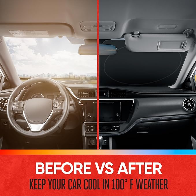 Motor Trend Pop-Up Windshield Sun Shade for Car– Foldable, Collapsible Sun Visor with Storage Bag – Small Size (61 x 29 Inches)