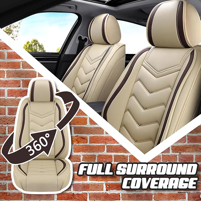 Car Seat Covers for Mitsubishi Outlander 2003-2026, Premium Nappa Leather Car Seat Cover, Stylish Sport Seat Covers， Automobile Seat Cover Sets.(Standard 2 Seats/Beige)