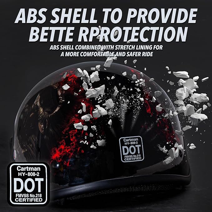 Cartman Cruiser Scooter Motorcycle Half Face Helmet, Red Skull USA Graphics, DOT Approved for Bike Scooter ATV UTV Chopper Medium
